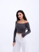 42241 TRİKO KAYIK YAKA CROP-ANTRASİT resmi
